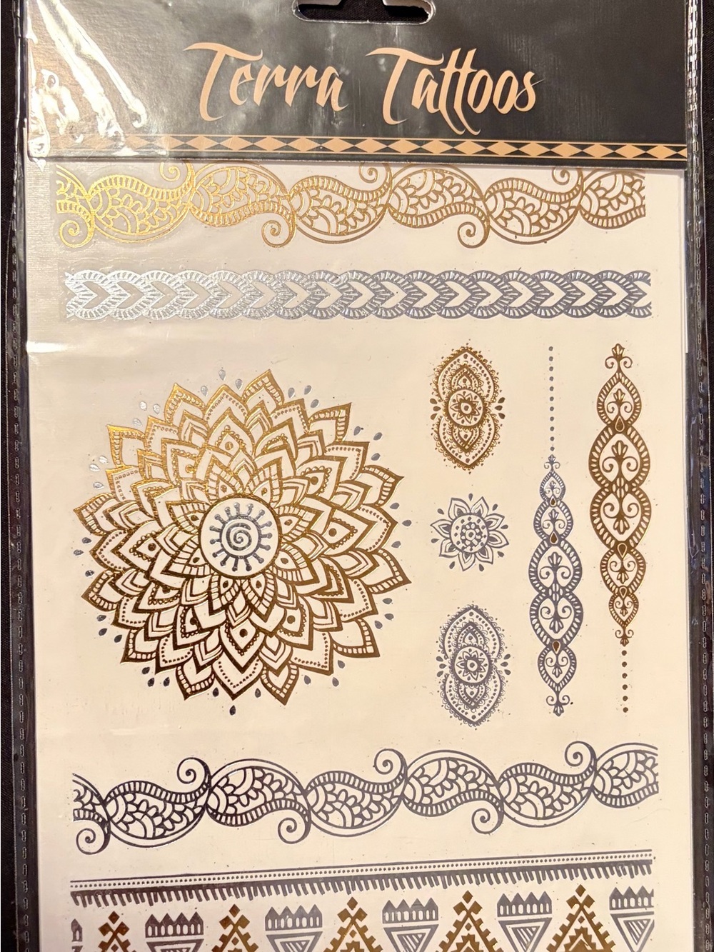 Metallic Gold & Silver Temporary Tattoos (6 Sheets & Waterproof)